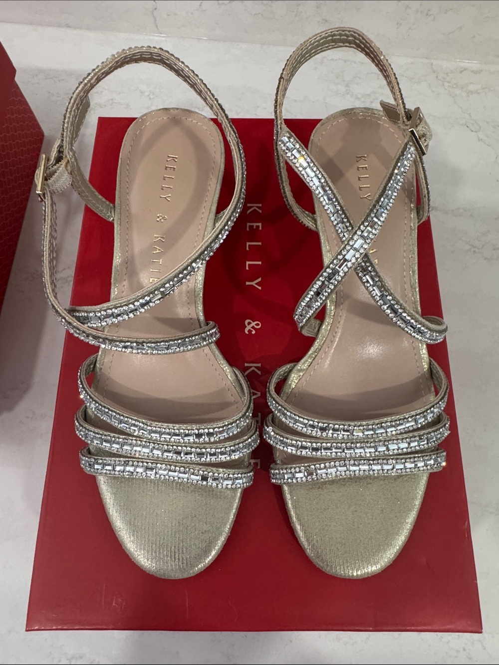 Kelly & Katie Metallic Gold Crystal Strappy Heels